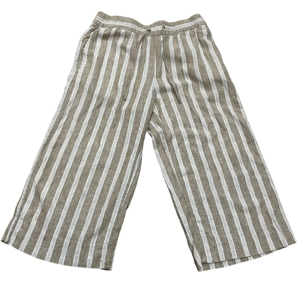 Banana Republic Linen Blend Wide Leg Crop Pants Sz S Coastal Boho Resort Neutral